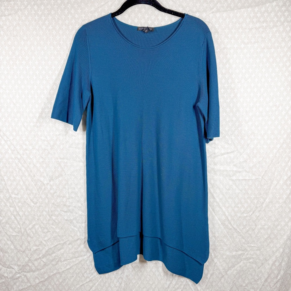 Eileen Fisher‎ Teal Blue Tencel Short Sleeve Tunic Top